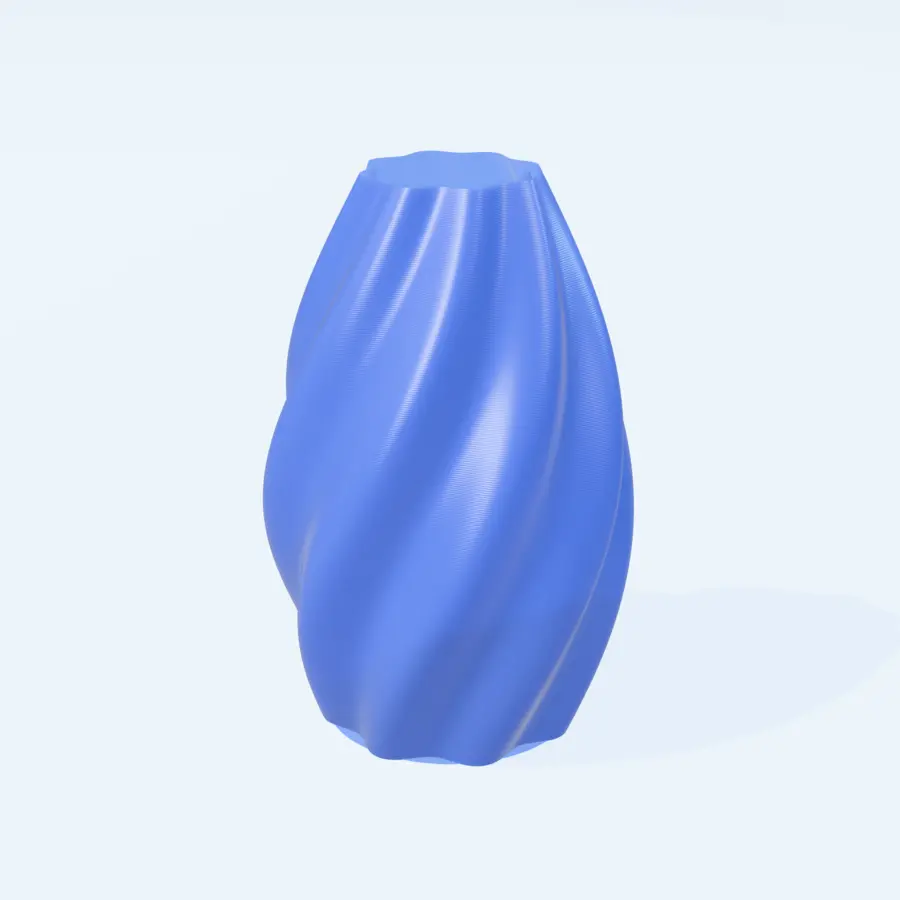 Jarrón espiral en PETG azul traslúcido